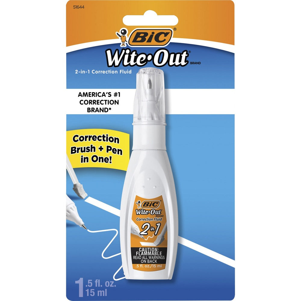 Image of Bic Wite-Out 2 In 1 Correction Fluid, 15ml, White