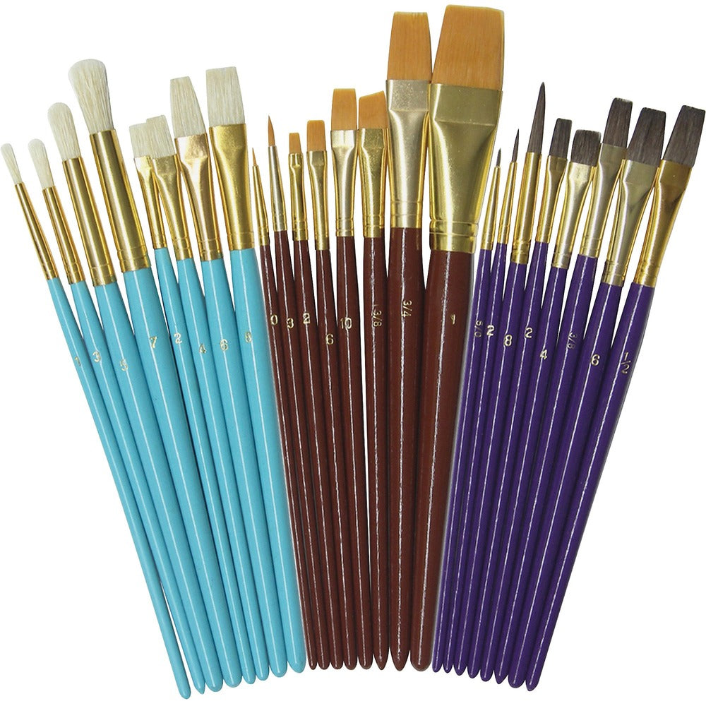 Image of Pacon Paint Brush Set, 3 Brush Hairs, 4 Brush Shapes, 24/ST, AST