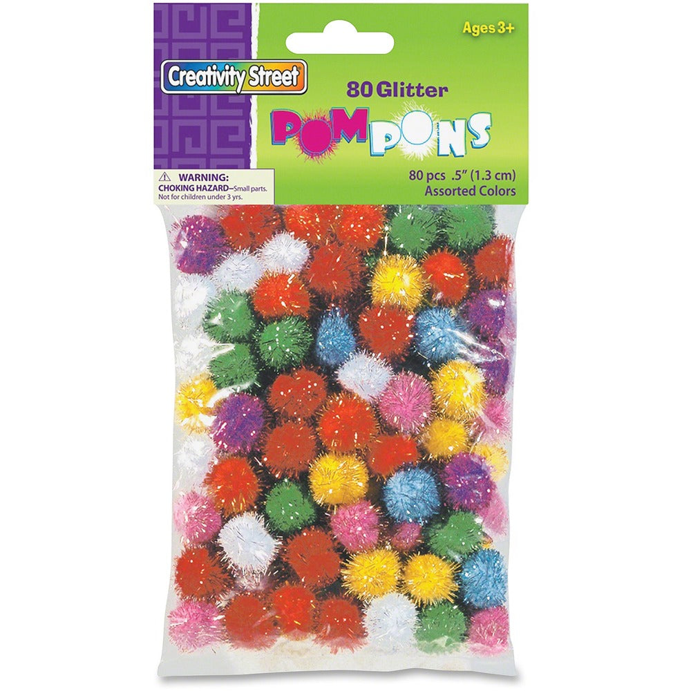 Image of Pacon Glitter Pom Poms, 1/2", 80/PK, Assortment