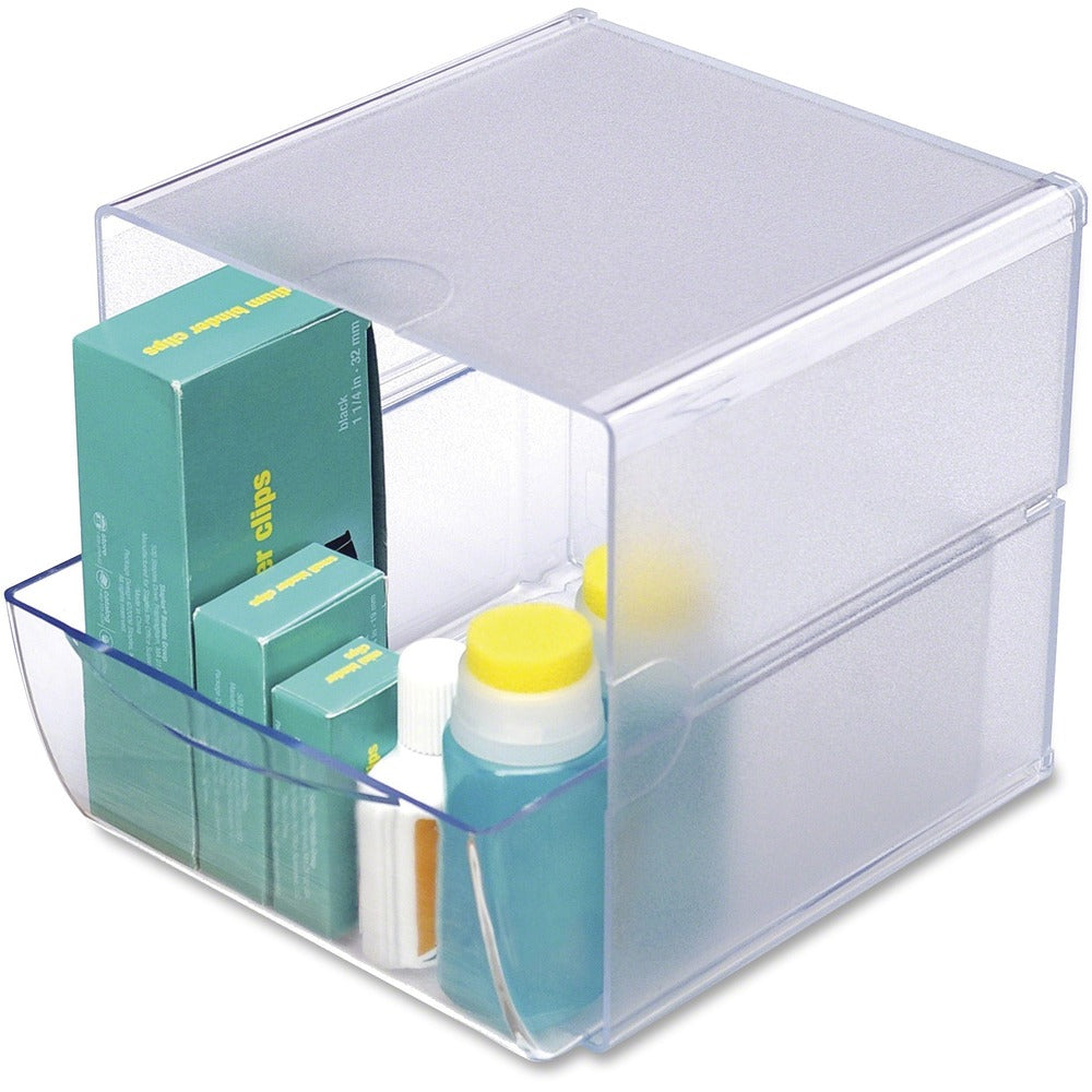 Image of Deflecto Stackable Desk Organizer,Cube,1-Draw,2-Comp,7-1/8"x6"x6",CL
