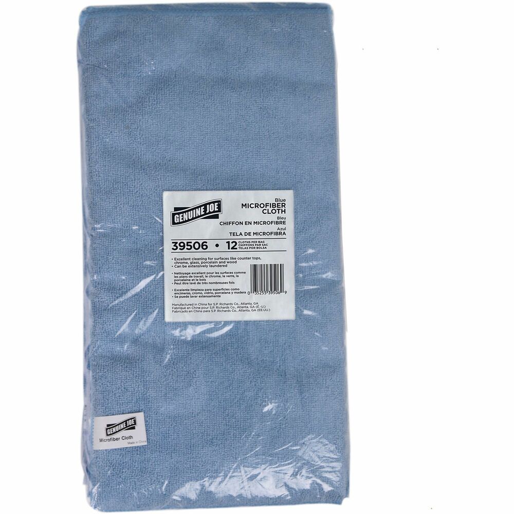 Image of Genuine Joe Microfiber Cloth,Glass/Mirror Cleaning,12/BG,16"x16",BE