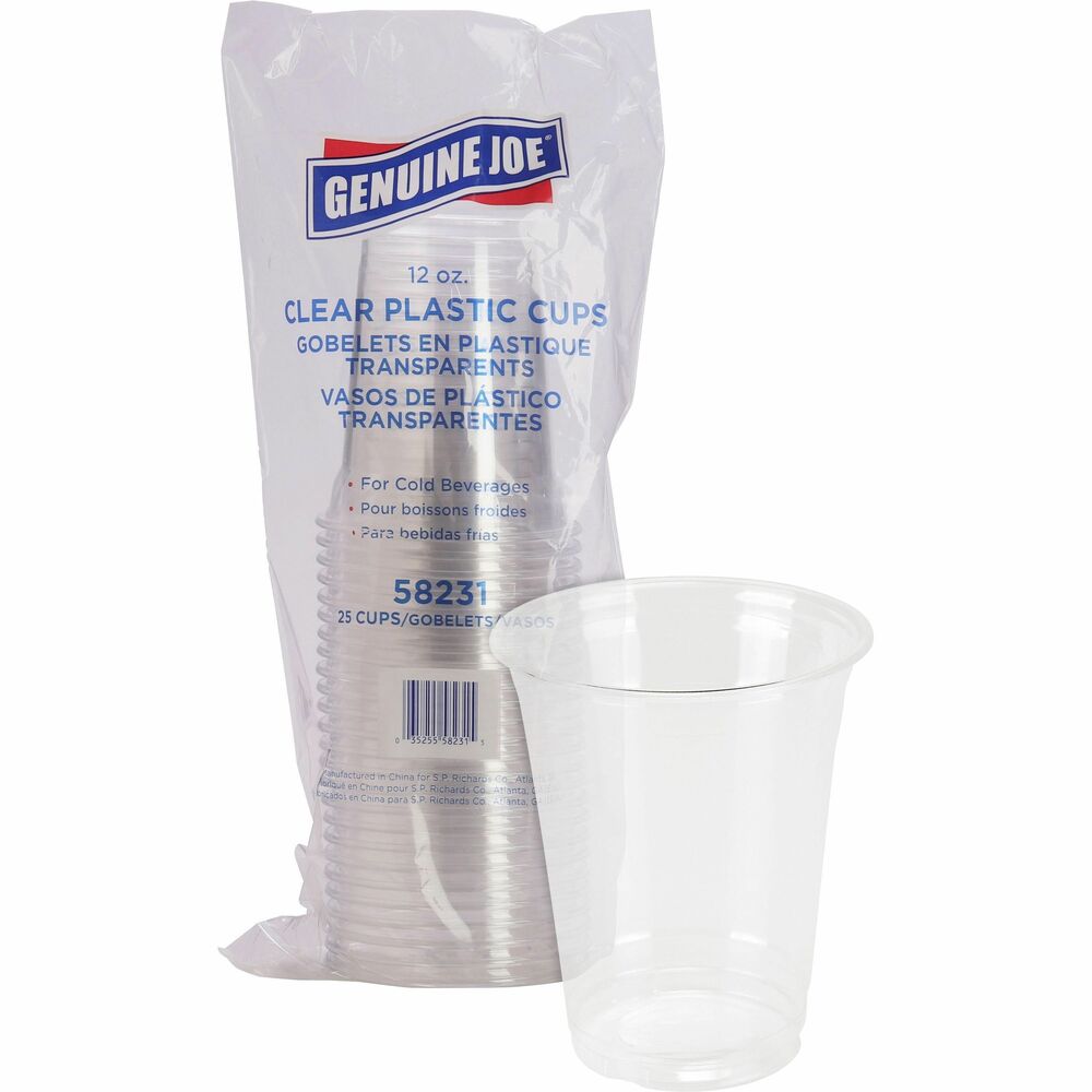 Image of Genuine Joe Plastic Cups, 12oz, 25/PK, Clear