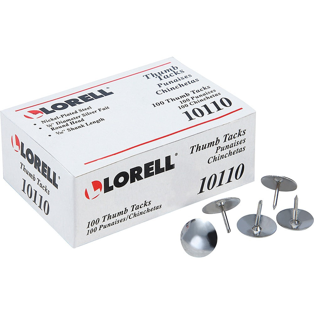 Image of Lorell Thumbtacks, 3/8"Dia Shank, 5/16"L, 100 Pieces/PK, Silver