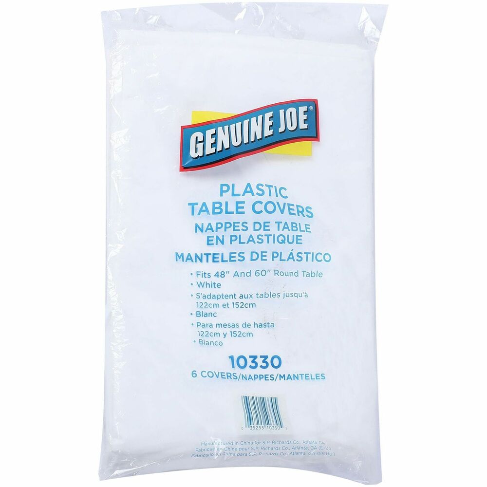 Image of Genuine Joe Table Covers, Round, Plastic, 84" D, 6/PK,4PK/CT, WE