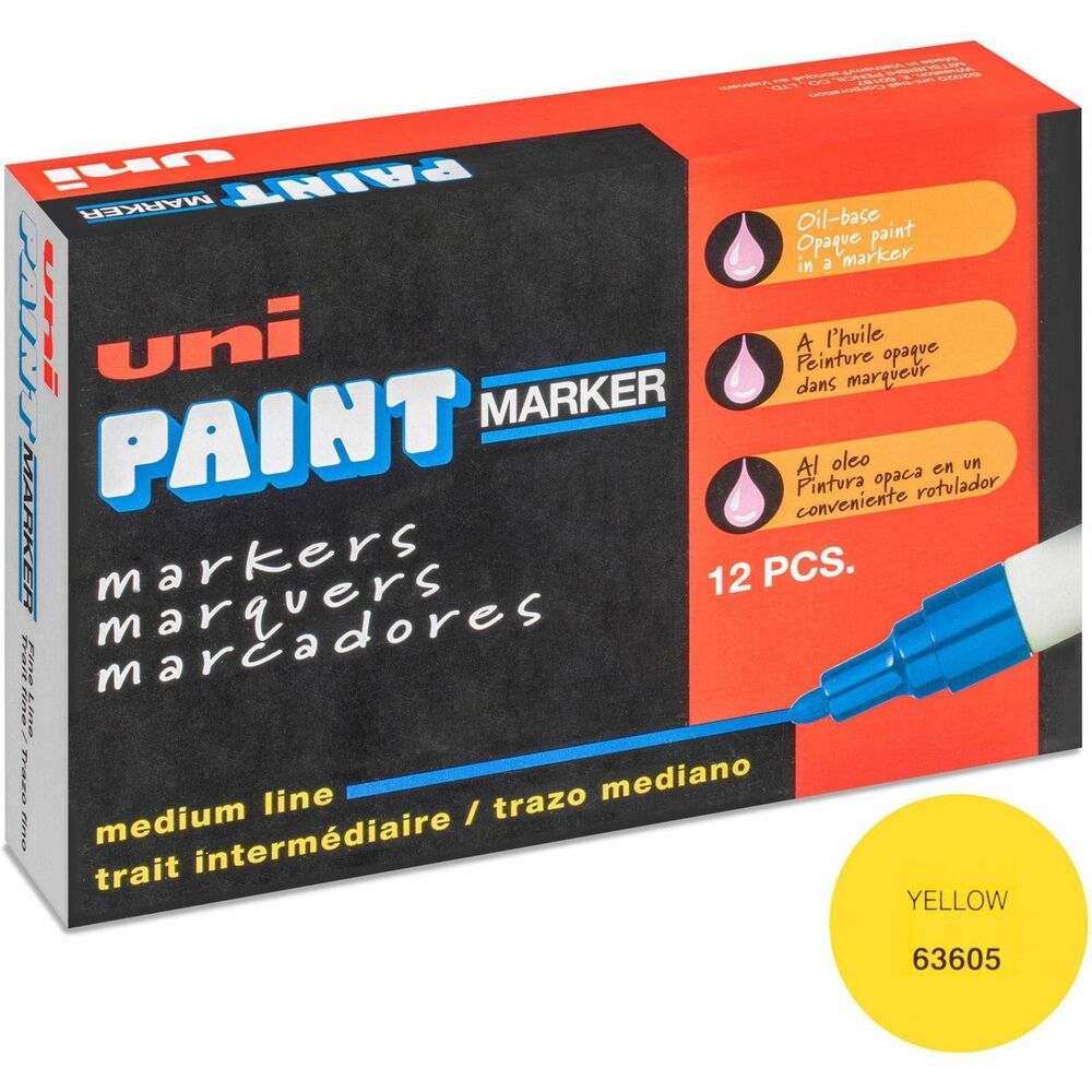 Image of uni-ball Corporation Marker, Oil-Based, Medium Point, Yellow Ink