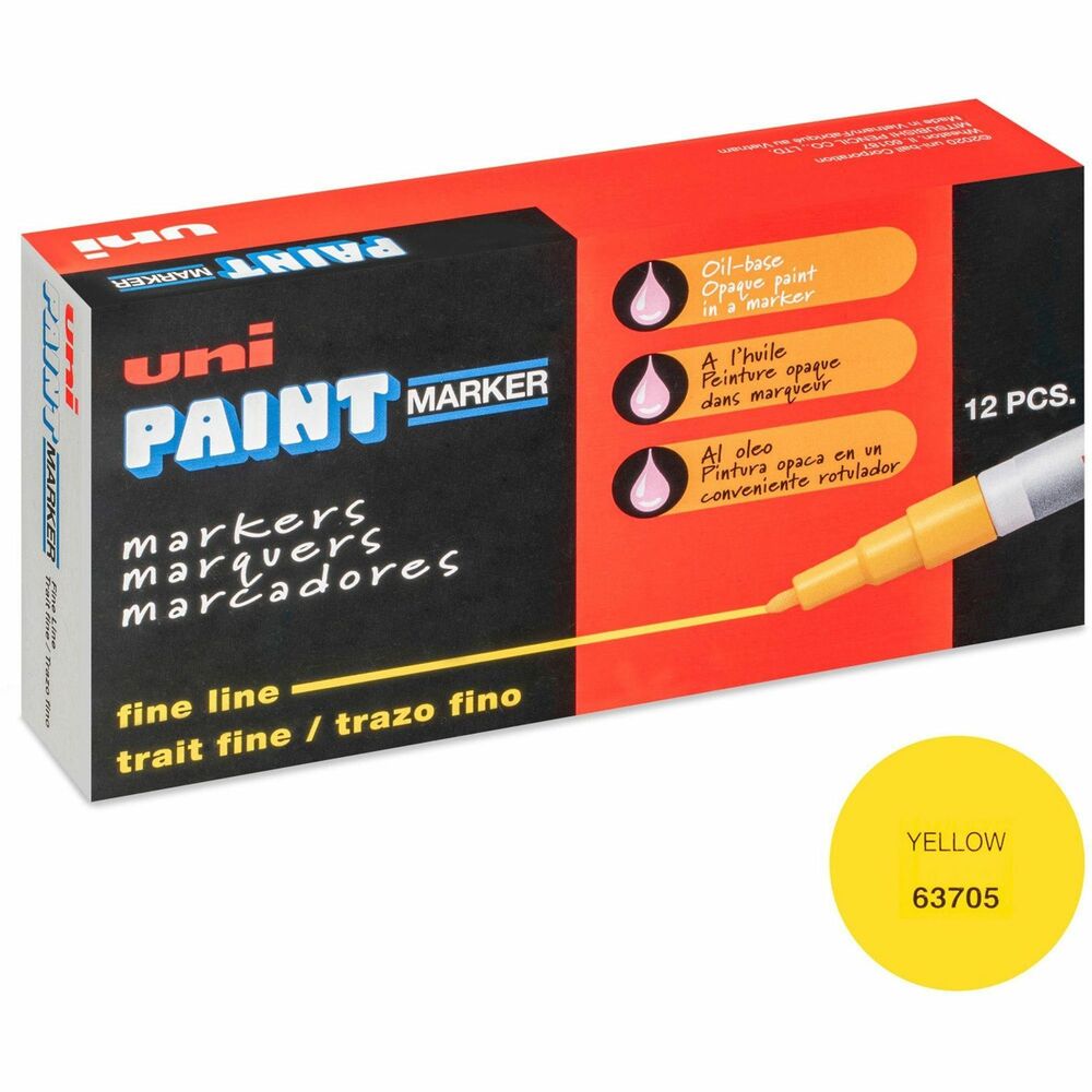 Image of uni-ball Corporation Marker, Paint, Oil-Based, Fine Point, Yellow Ink