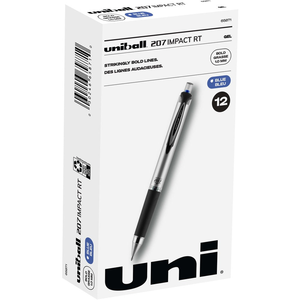 Image of uni-ball Corporation Pens, Gel, 207 Impact RT, 1.0mm, BE Ink, SR/BK Barrel