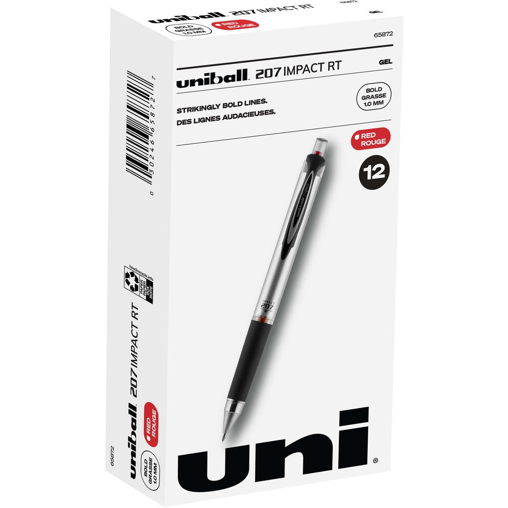 Image of uni-ball Corporation Pens, Gel, 207 Impact RT, 1.0mm, RD Ink, SR/BK Barrel