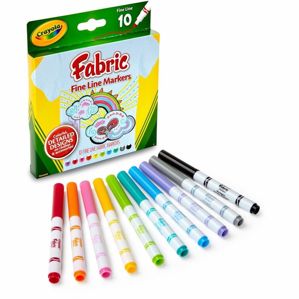 Image of Crayola Fabric Markers, Fine Line, Nontoxic, 10/ST, Assorted