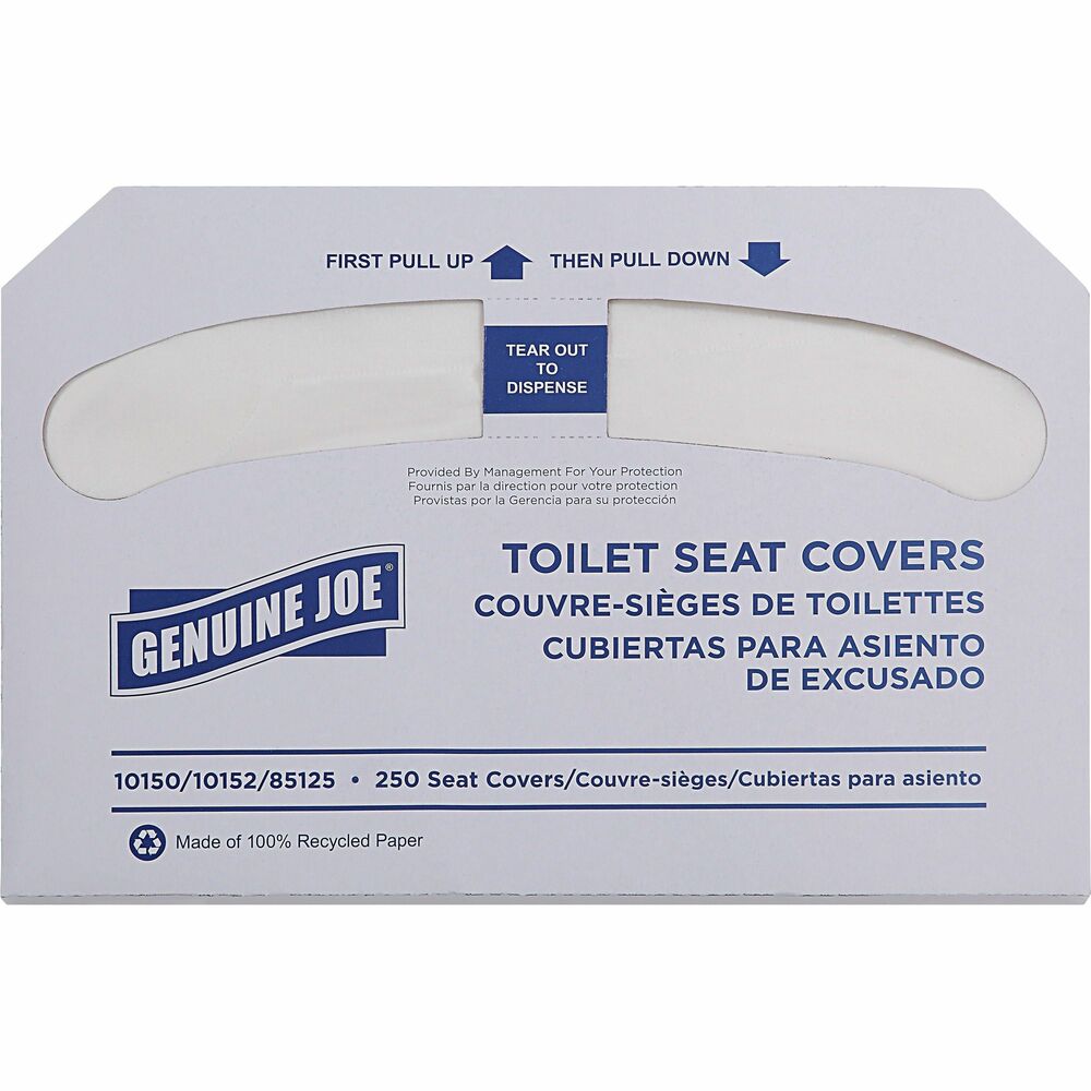 Image of Genuine Joe Toilet Seat Cover, 1/2 Fold, 250/PK, 20PK/CT, White