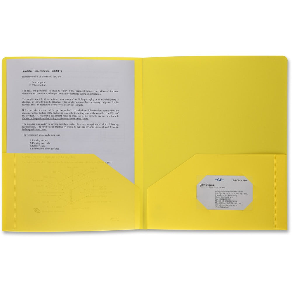 Image of Business Source Poly Portfolio, 2 Pocket, LTR, .3mil, Yellow