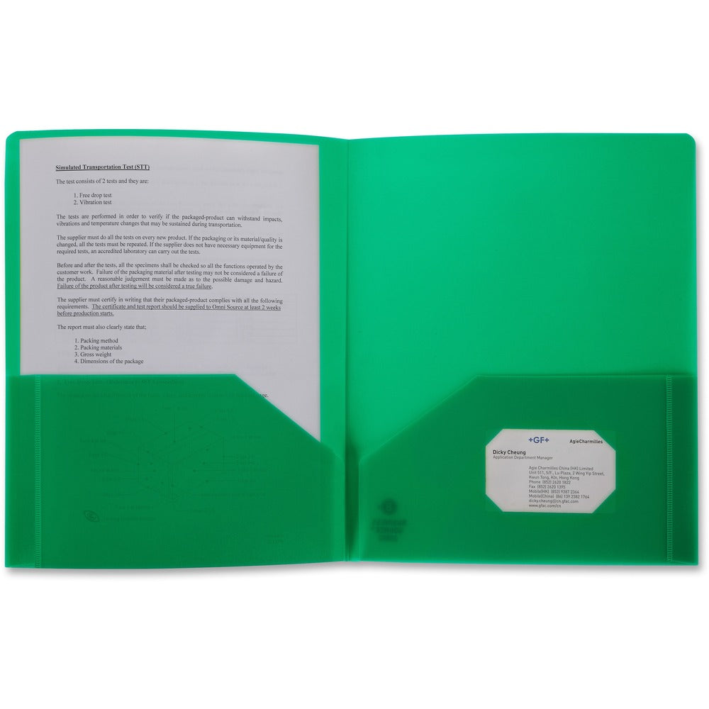 Image of Business Source Poly Portfolio, 2 Pocket, LTR, .3mil, Green