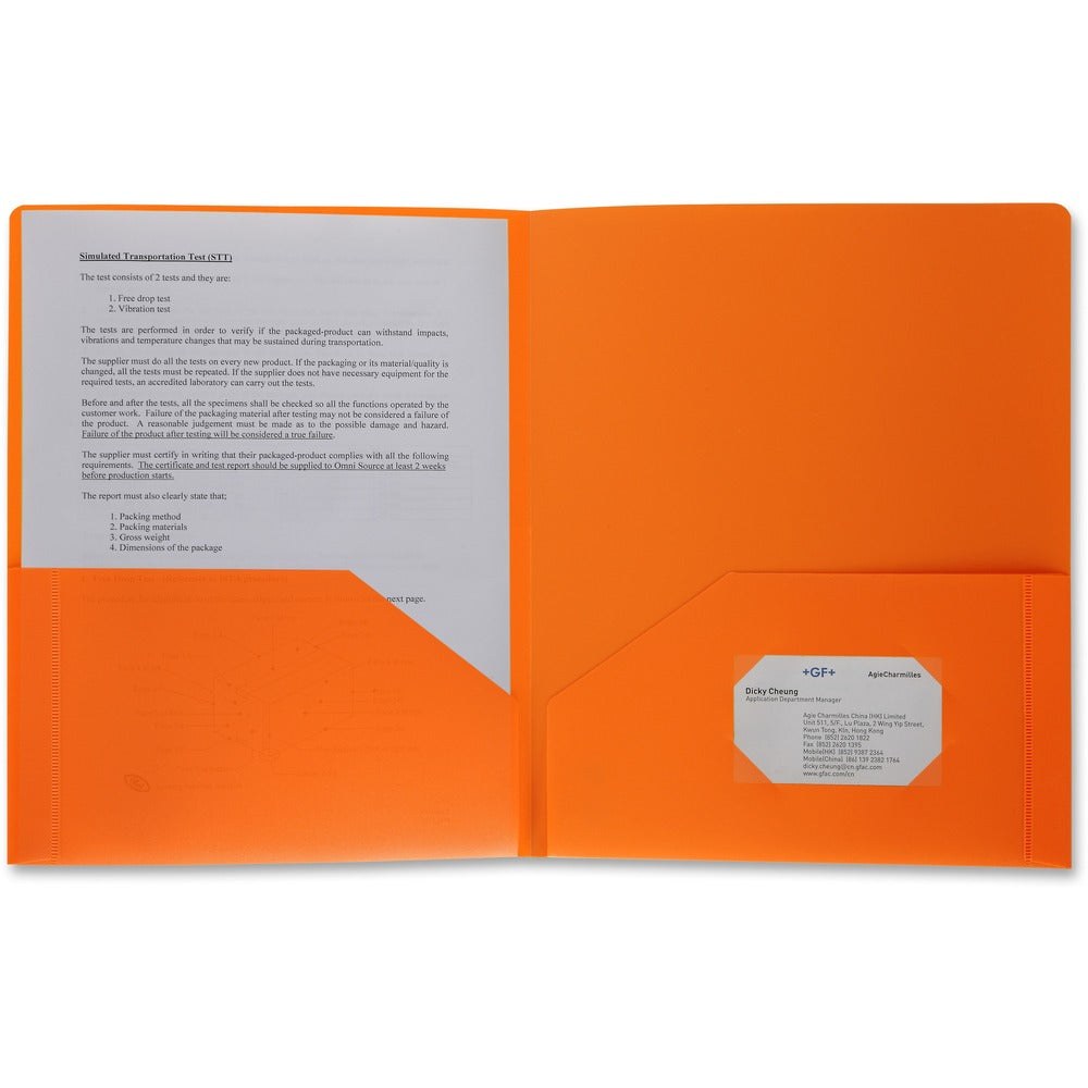 Image of Business Source Poly Portfolio, 2 Pocket, LTR, .3mil, Orange