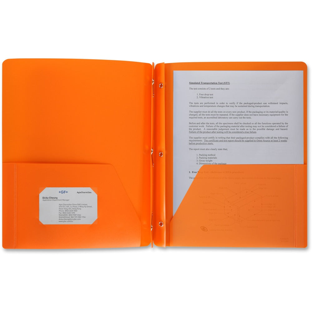 Image of Business Source Poly Portfolio, 3-Prong, 2 Pockets, Letter-size, Orange