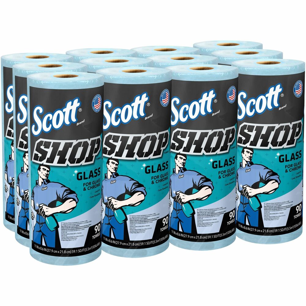 Image of Kimberly-Clark Professional Glass Towels, Scott, 90 Shts/RL, 12RL/CT, Blue