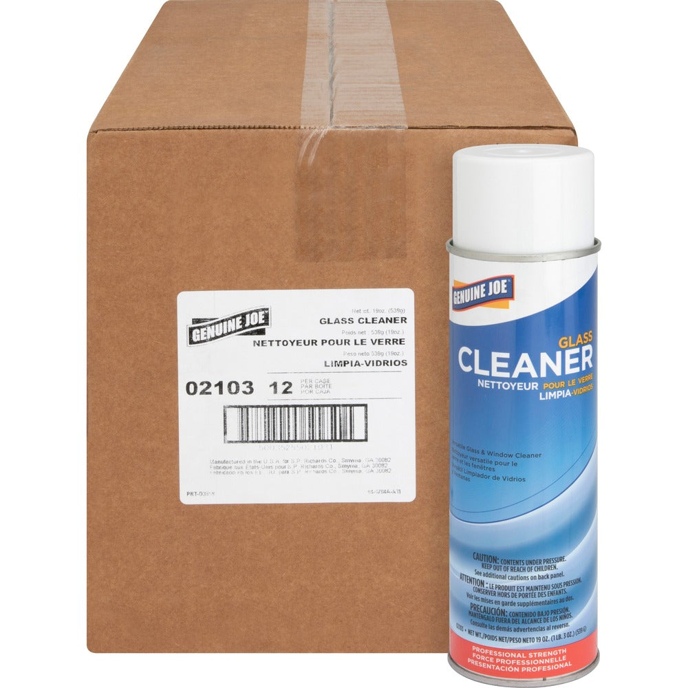 Image of Genuine Joe Glass Cleaner, Multisurface, Aerosol Can, 19 oz., 12/CT