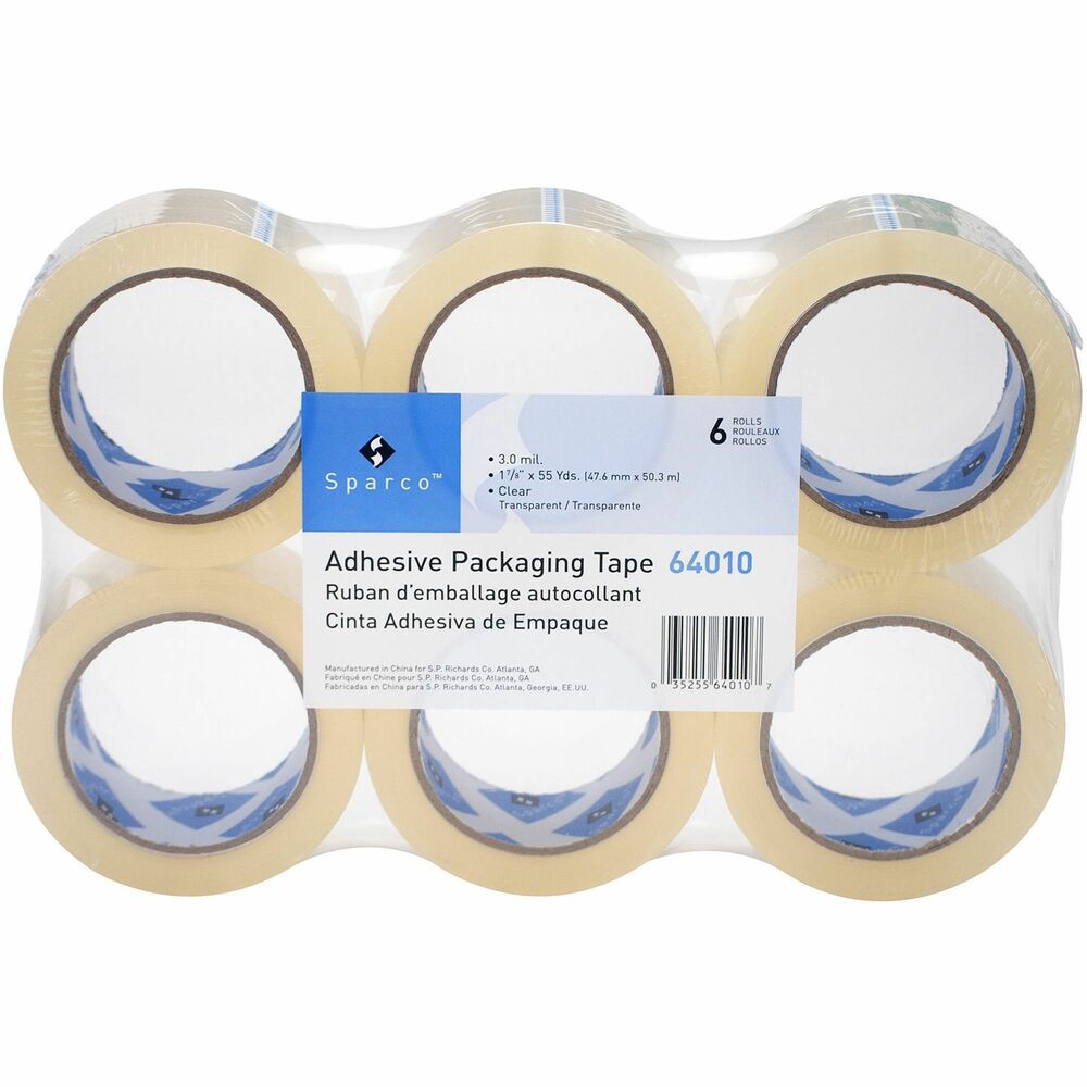 Image of Sparco Packaging Tape, 3" Core, 3.0 mil, 1.88"x55 Yds, 6RL/PK