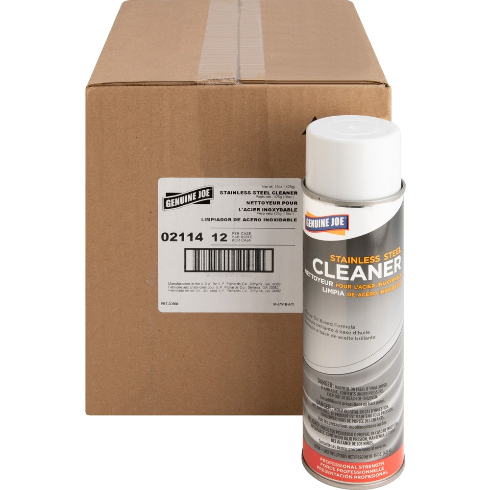 Image of Genuine Joe Stainless Steel Cleaner/Polish, Aerosol Can, 15 oz., 12/CT