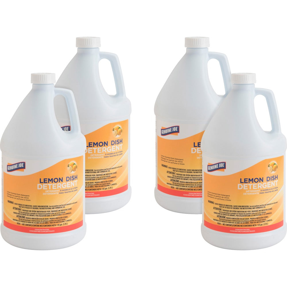 Image of Genuine Joe Dishwashing Liquid, 1 Gallon, 4/CT, Lemon Scent