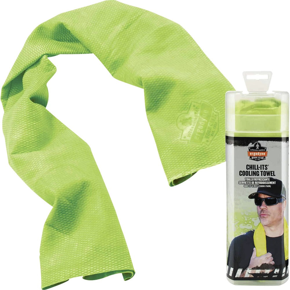 Image of Ergodyne Cooling Towel, Machine-Washable, 13"x29-1/2", Hi-Vis Lime