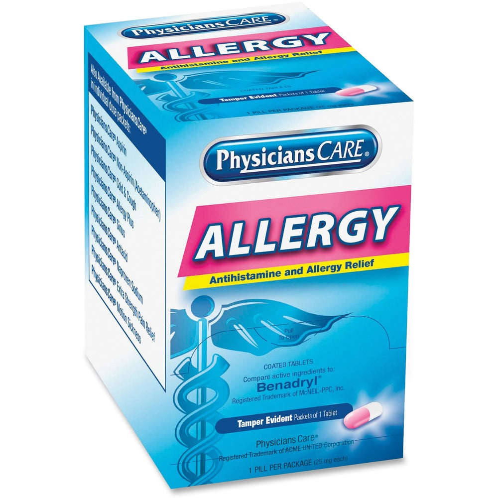 Image of Acme United Corporation Allergy Relief Tablet Packets, 50/BX, Blue