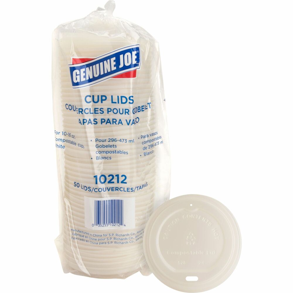 Image of Genuine Joe Lids, f/10-16oz Hot Cups, 50/PK, White