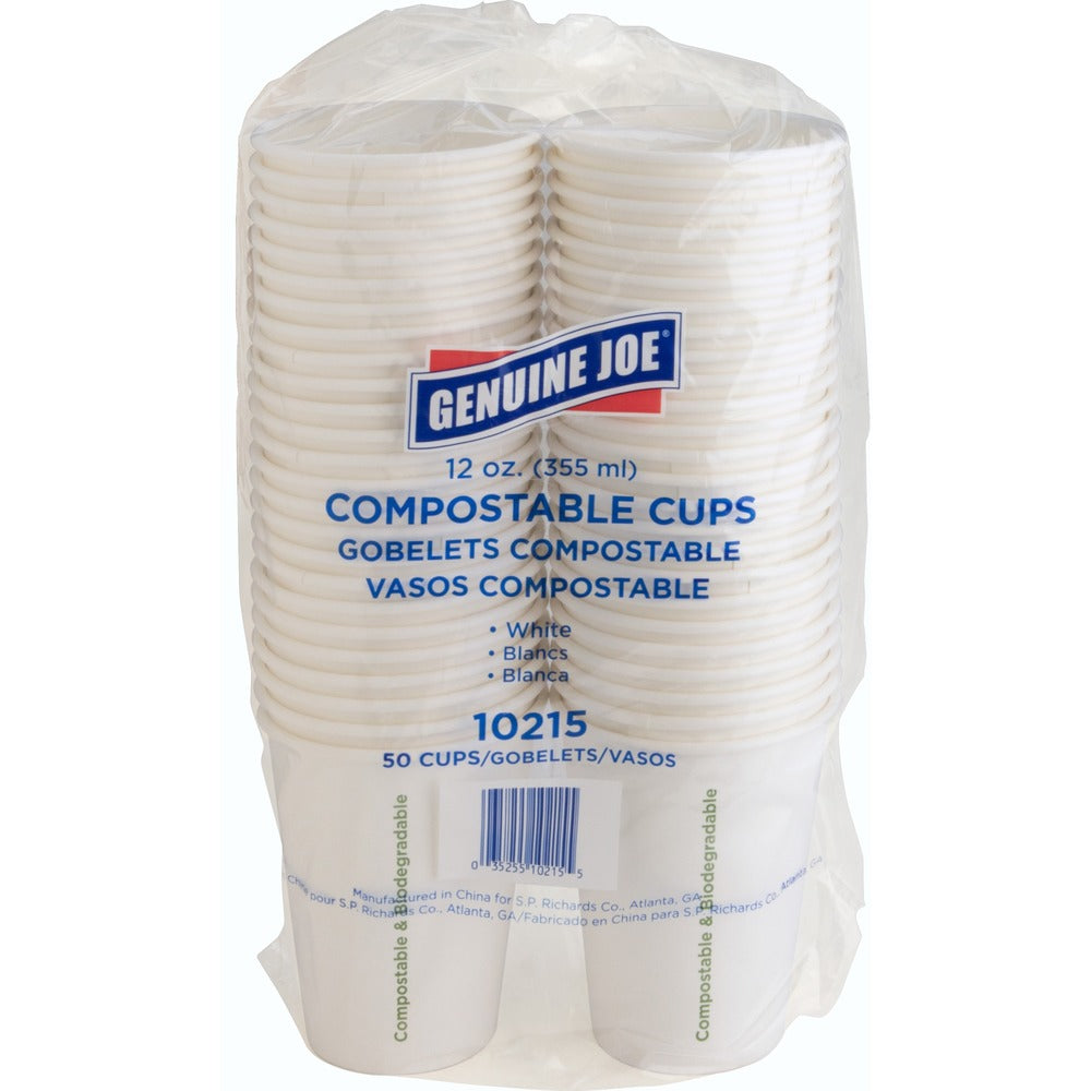 Image of Genuine Joe Cups, f/Hot Drinks, Compostable, 12oz, 50/PK, White