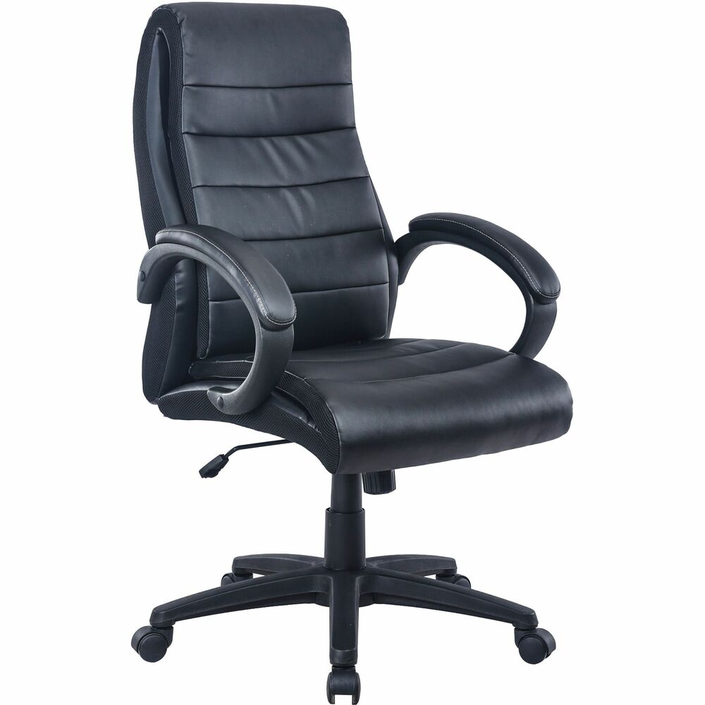 Image of Lorell Hi-Back Chair, Leather, 27-3/4"x32"x44-1/2", Black