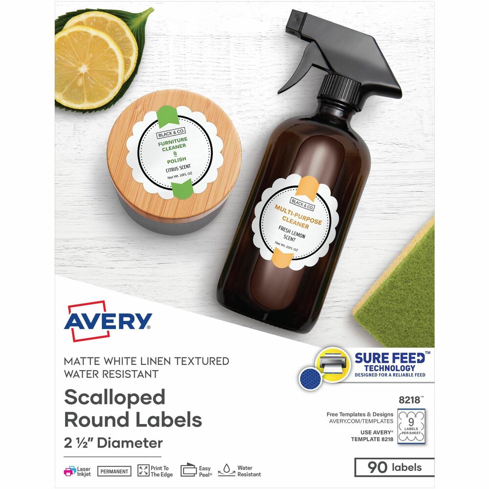 Image of Avery Textured Scallop Round Labels, 2-1/2" D, 90/PK, WE