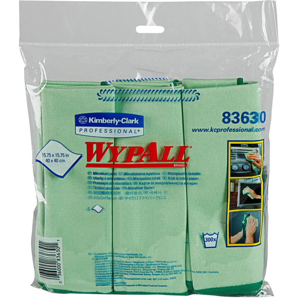 Image of Kimberly-Clark Professional Microfiber Cloths,Glass,15-3/4"x15-3/4",6/PK,4PK/CT,GN