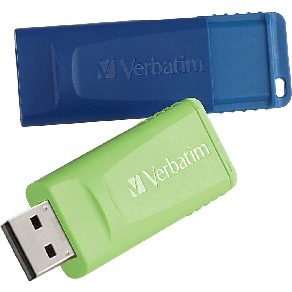 Image of Verbatim USB Flash Drives,Retractable,Secure,16GB,2/PK,BE/GN