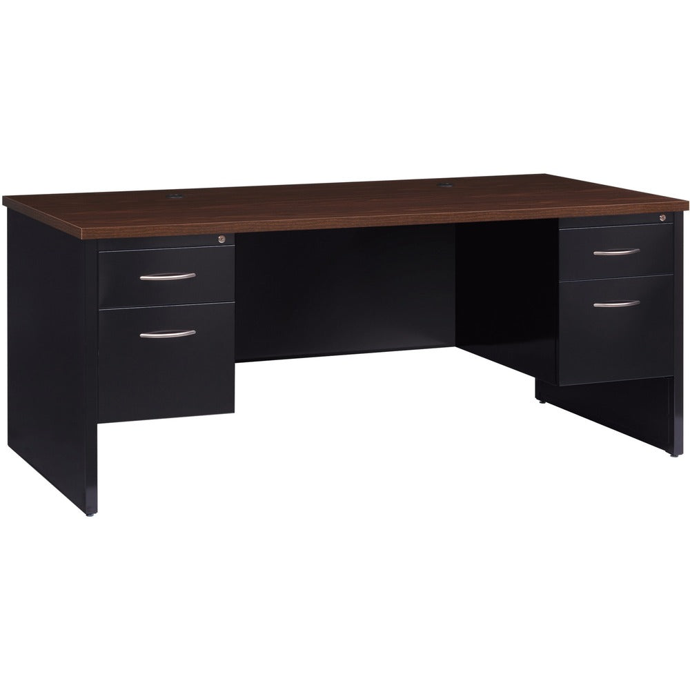 Image of Lorell Double Pedestal Desk, 36"x72", Black/Walnut