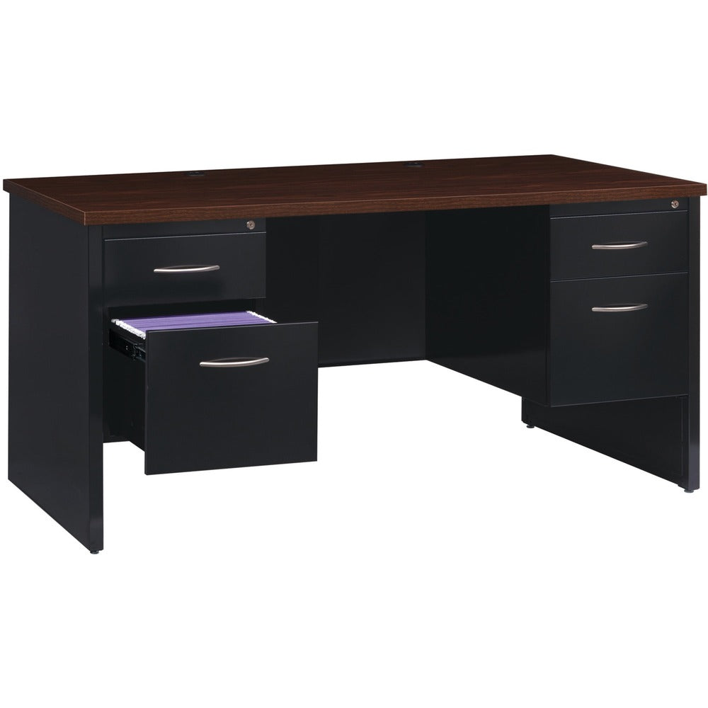 Image of Lorell Double Pedestal Desk, 30"x60", Black/Walnut