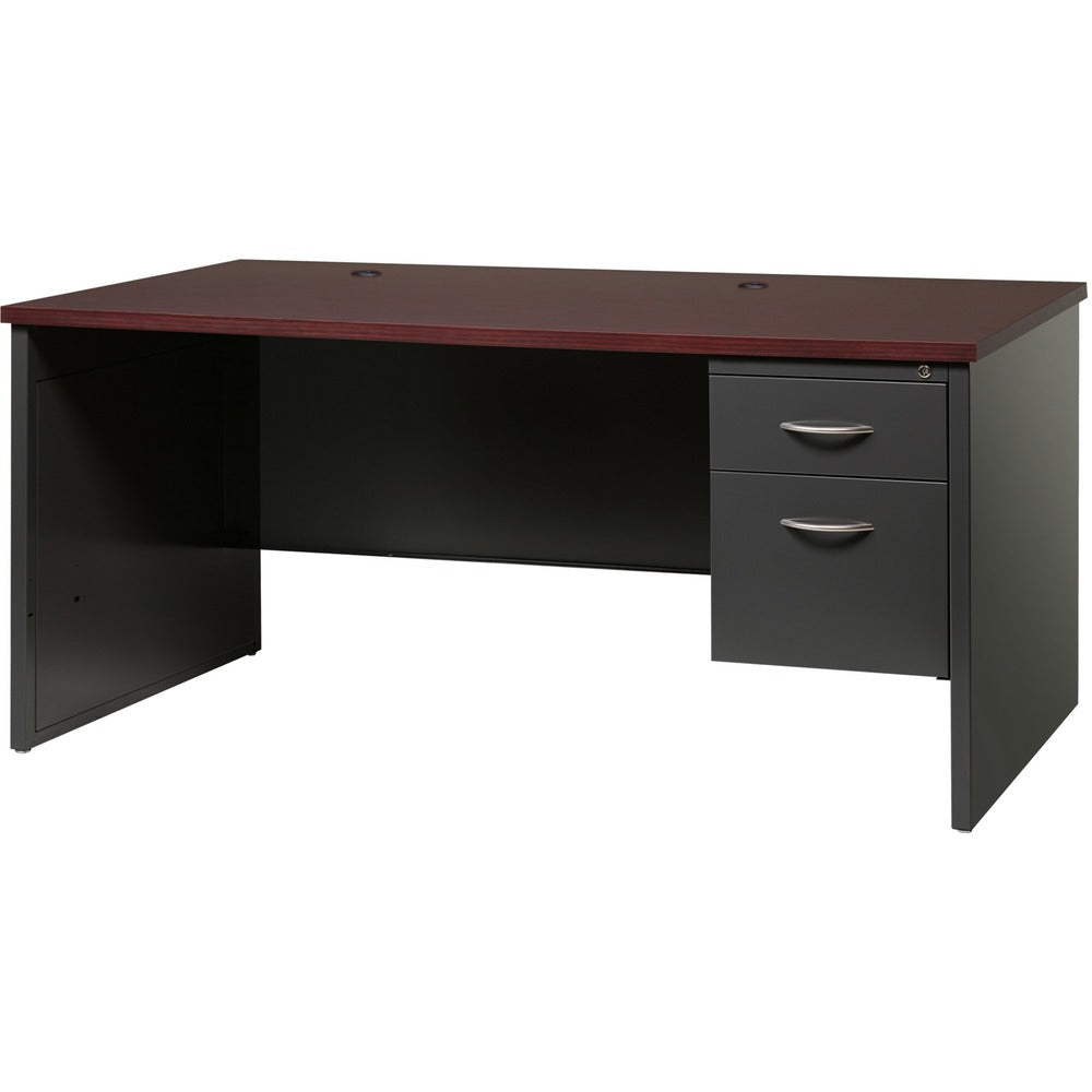 Image of Lorell Right Pedestal Desk, 30"x66", Black/Walnut