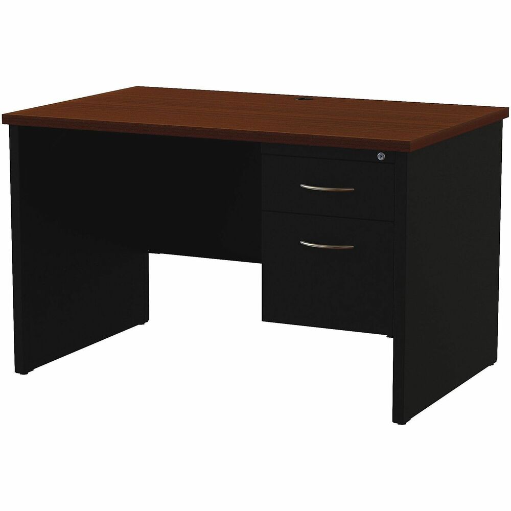 Image of Lorell Right Pedestal Desk, 30"x48", Black/Walnut