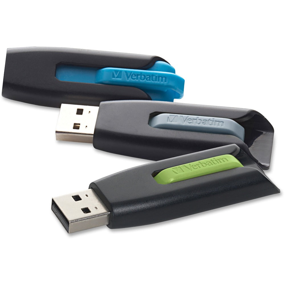 Image of Verbatim Store-N-Go V3 USB Drives, 16GB, 3/PK, BK/AST
