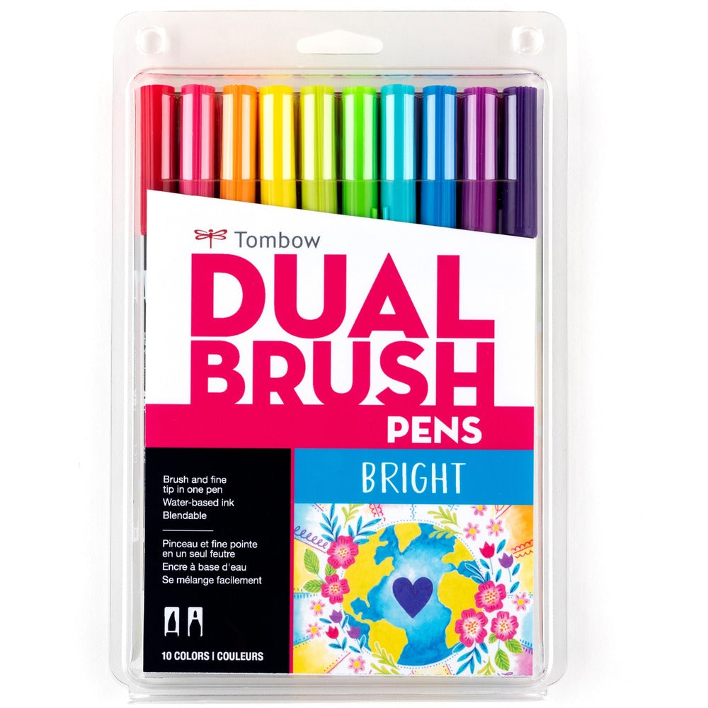 Image of Tombow Dual Brush Pen Set, Fine Tip/Brush Tip, 10-count, AST Bright