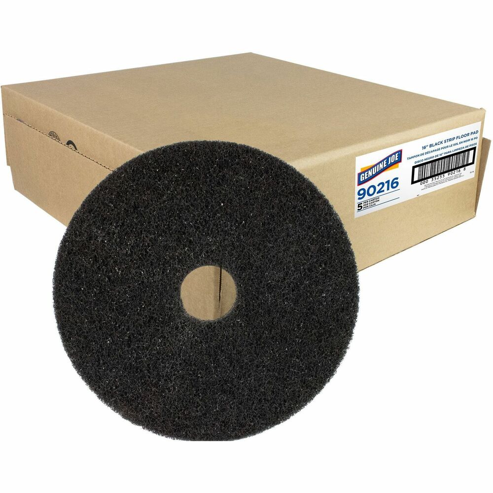 Image of Genuine Joe Floor Pads, f/Heavy-duty Stripping, 16", 5/CT, Black