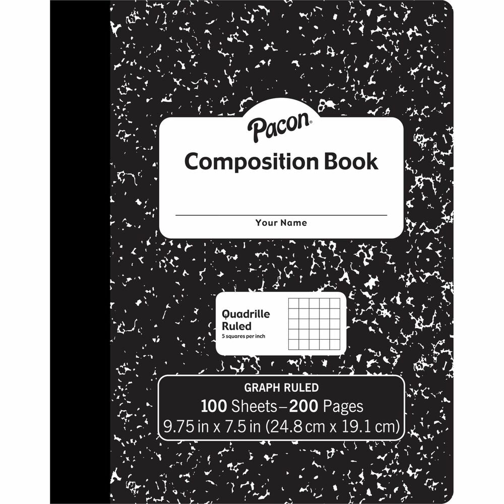 Image of Pacon Composition Book, 9-3/4"x7-1/2", 1/5" Quad, 100Shts, BKME