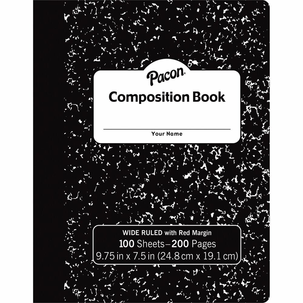 Image of Pacon Composition Book,3/8" Rld,100Shts,9-3/4"x7-1/2",BK/Marble