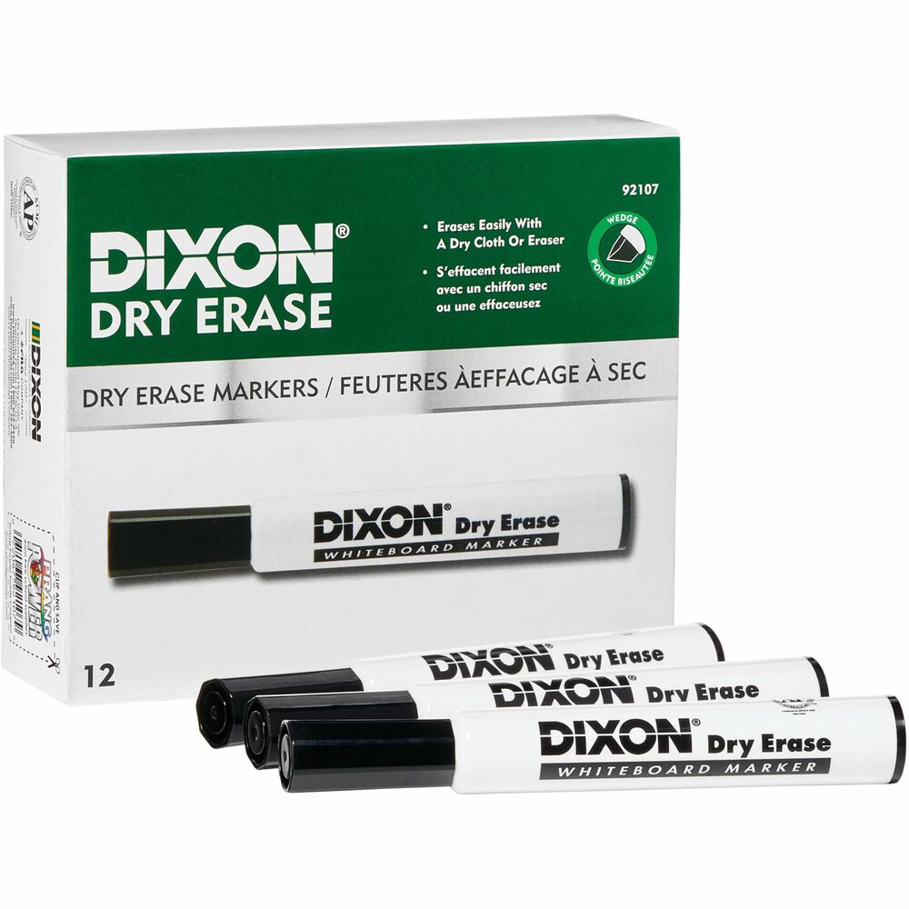 Image of Dixon Ticonderoga Company Dry-Erase Markers, Wedge Tip, 1 DZ, Black