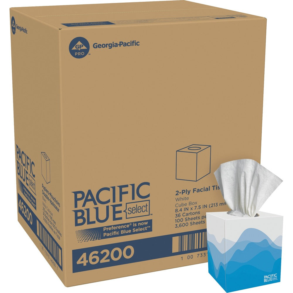 Image of Georgia-Pacific Facial Tissue, 2 Ply, Cube Box,100 Sheets/BX, 36BX/CT, WE