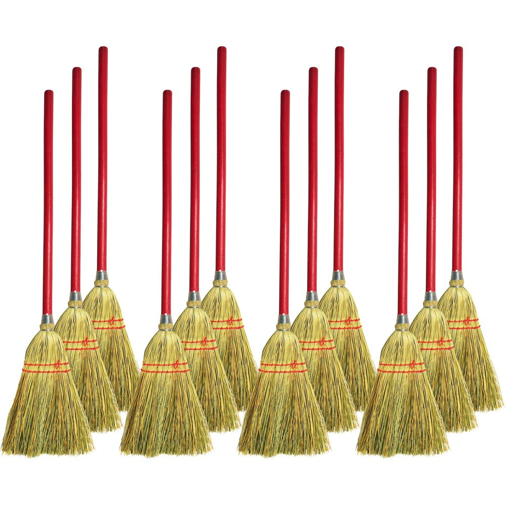 Image of Genuine Joe Lobby Broom,Corn/Fiber Bristles,34" Wood Handle,12/CT,Natl