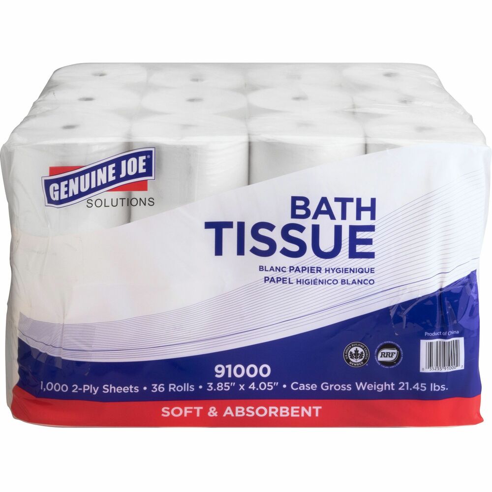 Image of Genuine Joe Bathroom Tissue, 2-Ply, 1000 Sheets/Roll, 36RL/CT, White