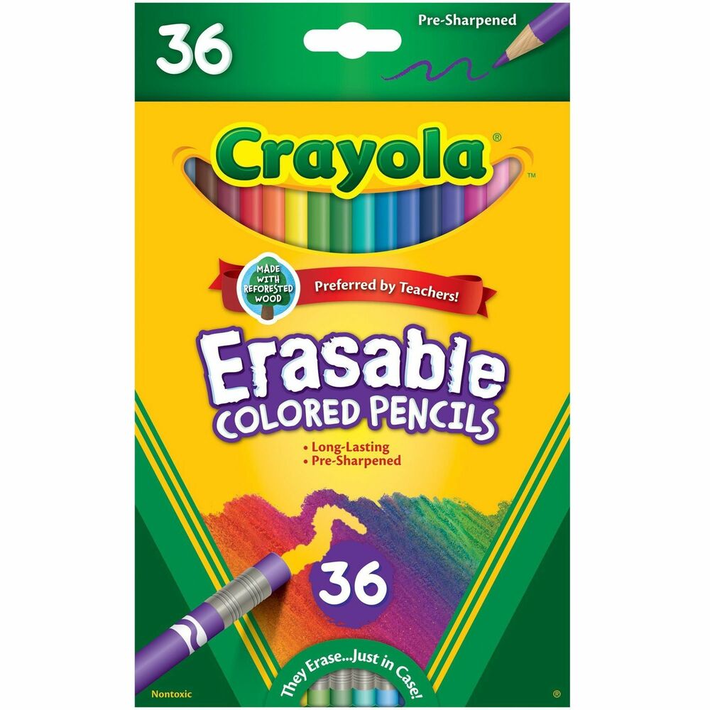 Image of Crayola Color Pencils, Erasable, 3.3mm Lead, 36/PK, Assorted