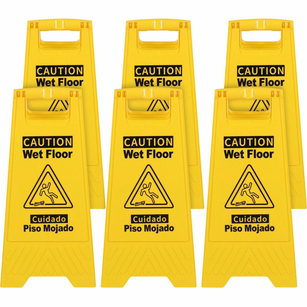 Image of Genuine Joe Sign,Wet Floor,w/Graphic,English/Spanish,6/CT,YW/BK