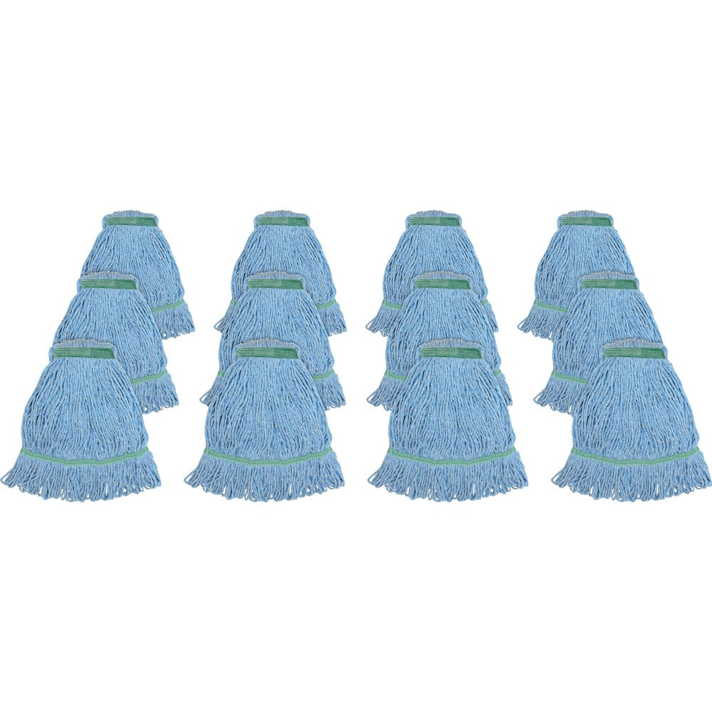 Image of Genuine Joe Wet Mop, Narrow Band, Blend, Looped, Medium, 12/CT, Blue