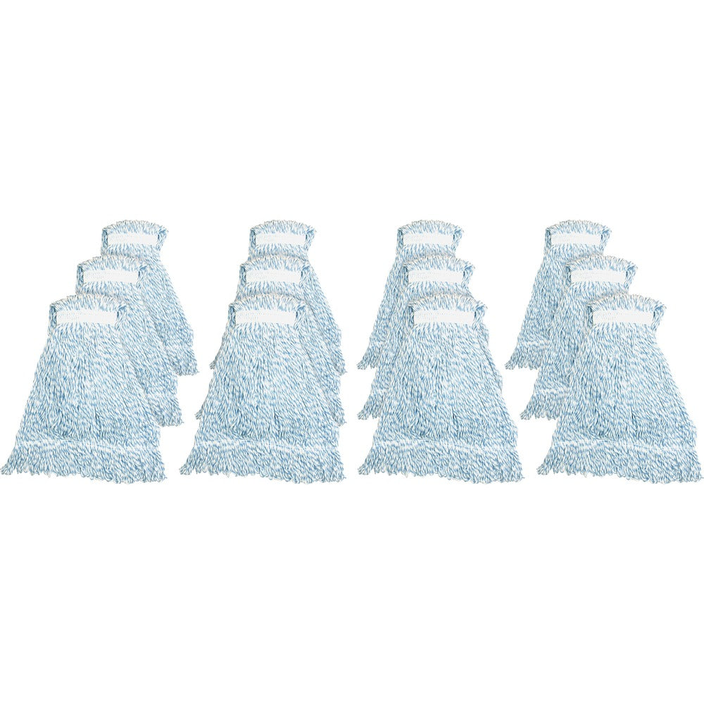 Image of Genuine Joe Medium Striped Finish Mop Looped, 21oz., 12/CT, Blue/White