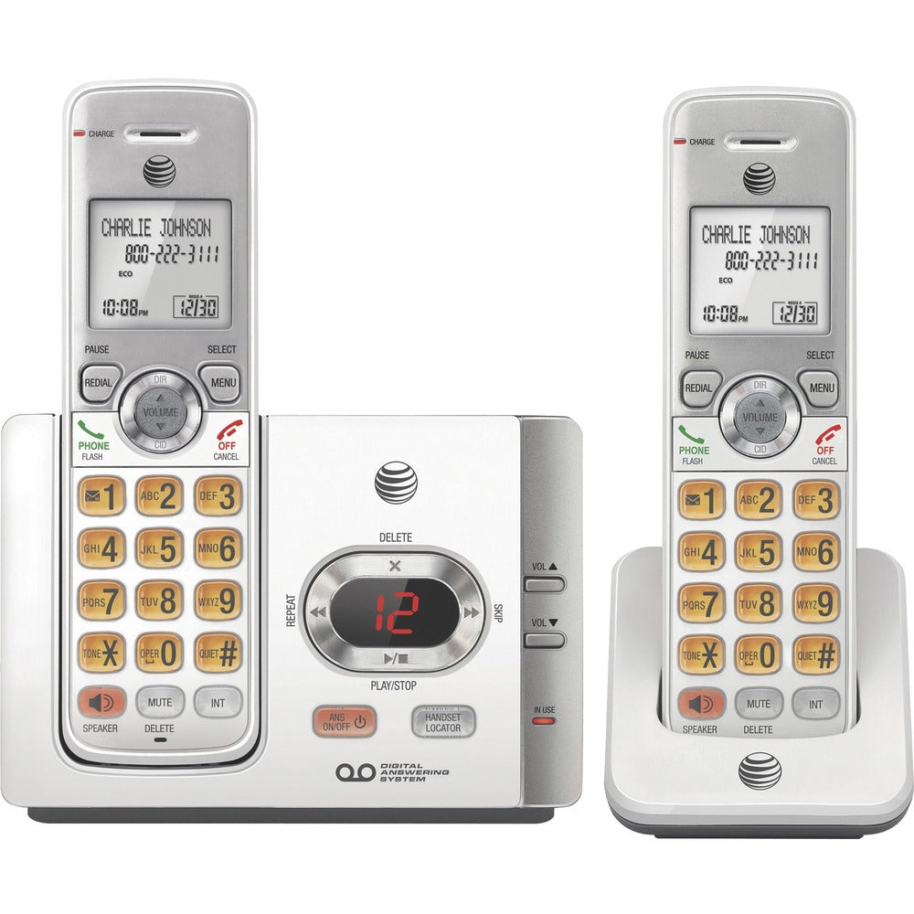 Image of AT&T Cordless Phone, w/2 Handsets, 5-3/5"x3-2/5"x5-3/5", Silver