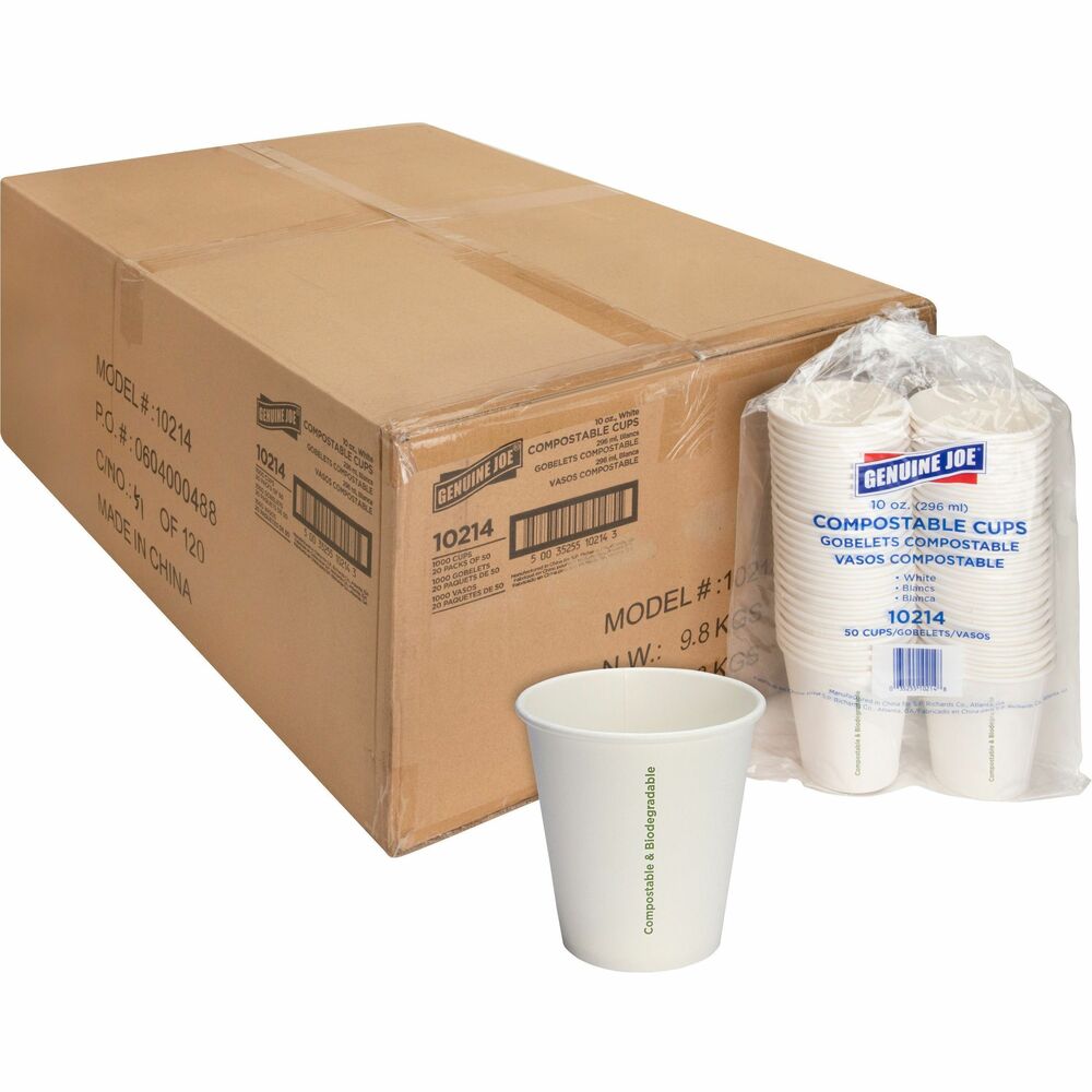 Image of Genuine Joe Cups, f/Hot Drinks, Compostable, 10 oz, 50/PK, 20PK/CT, WE